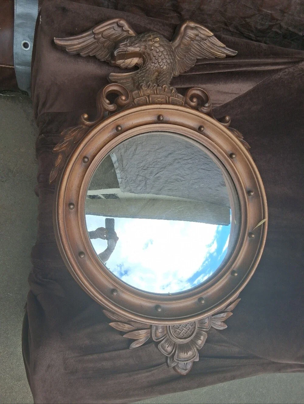 Vintage Bronze Eagle Round Wall Mirror - Decorative Home Accent